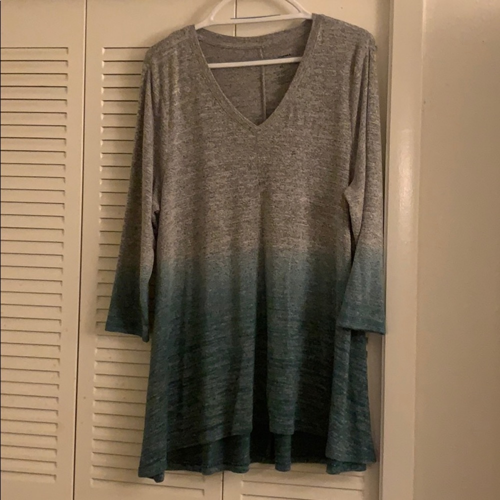 Green and grey ombré sweater.
